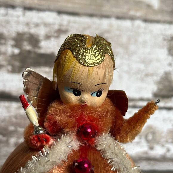 Vintage Christmas Composite Paper Mache Angel Ornament MCM Satin Japan - Picture 2 of 9